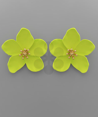 Large Colorcoat Flower Earrings: Lime