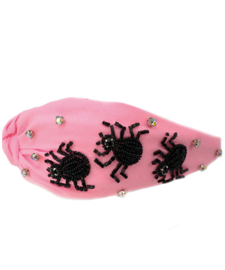 Pink Headband with Black Spiders