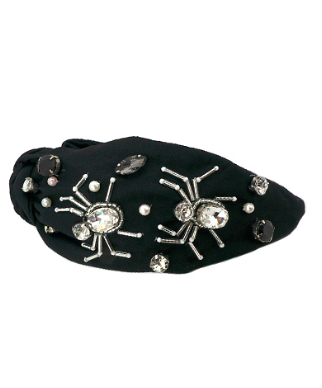 Black Headband with Gemstone Spiders
