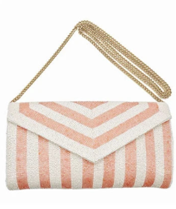 Ivory & Rose Stripe Beaded Clutch Bag