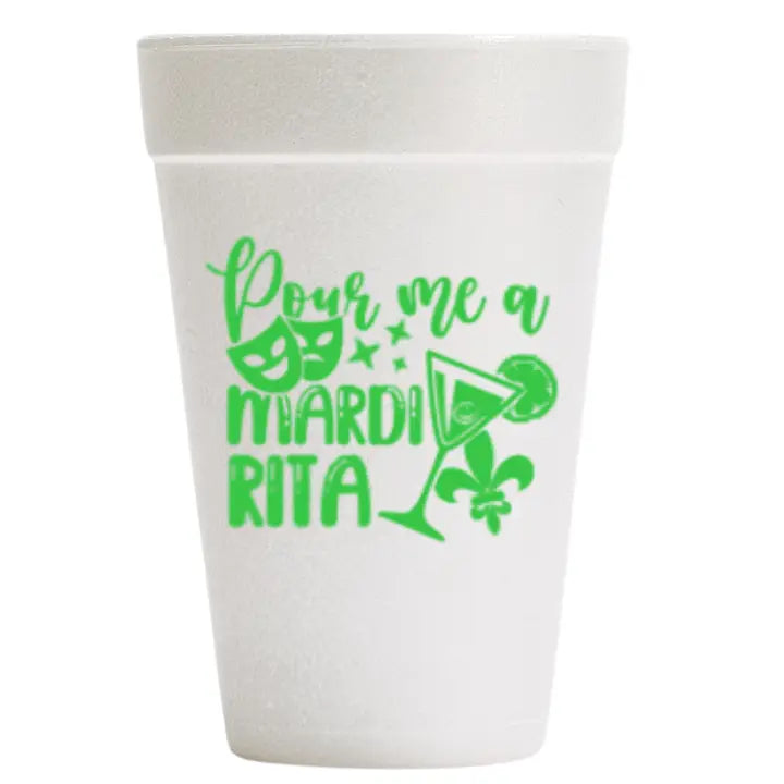 "Mardi Rita" Mardi Gras Foam Cups: Green