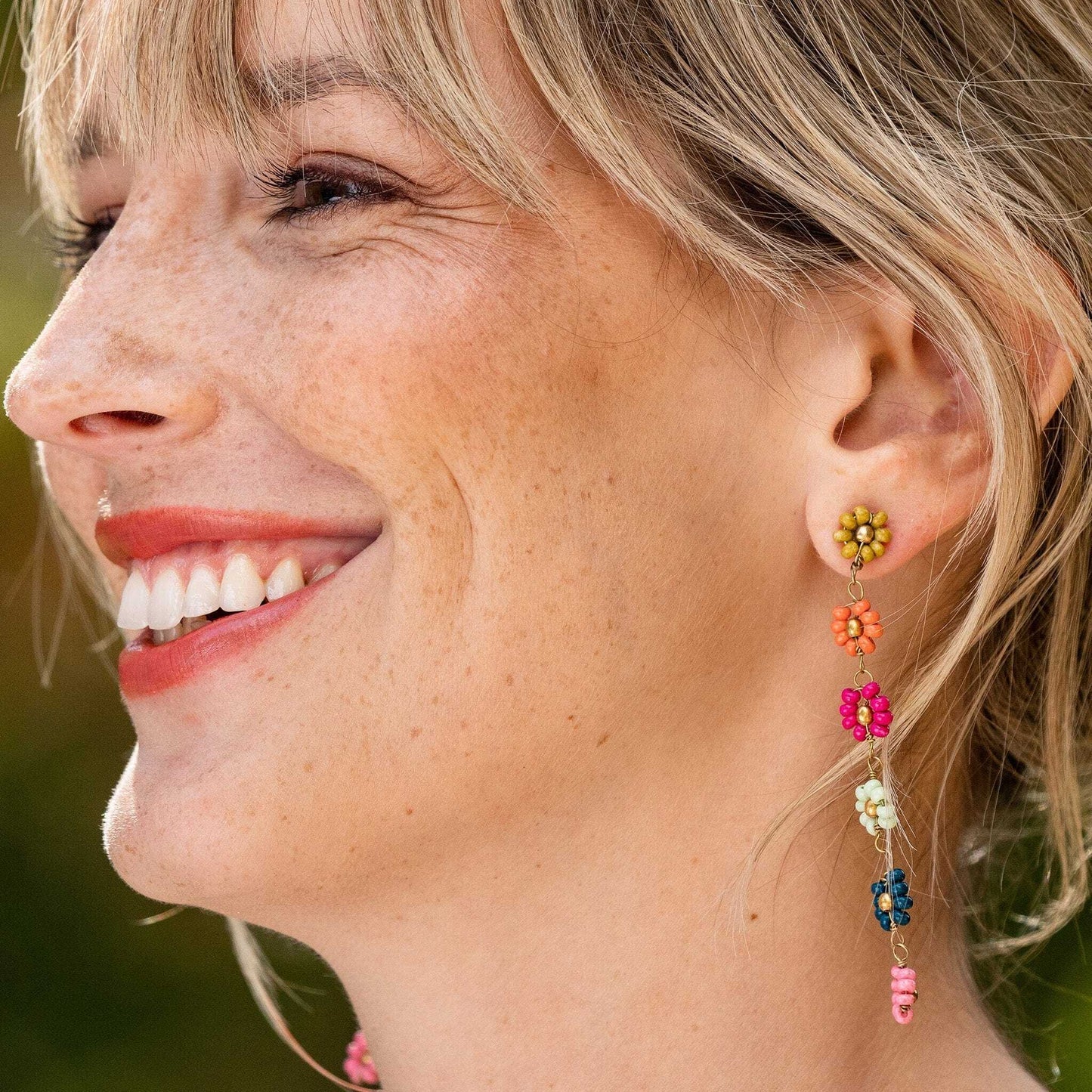 Amanda Multi Color Flower Beaded Dangle Earrings
