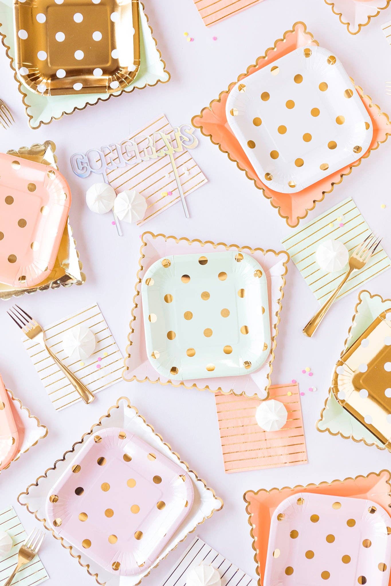 Cream Polka Dot Square Plates