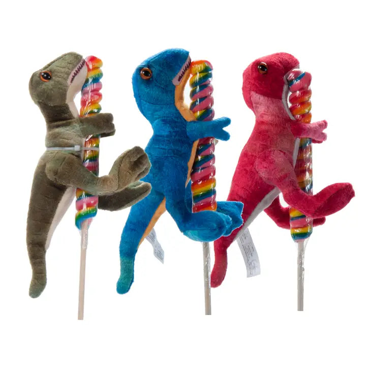 Lollyplush T-Rex Dino w/14" Rainbow Lollipop (Multiple Colors Available)