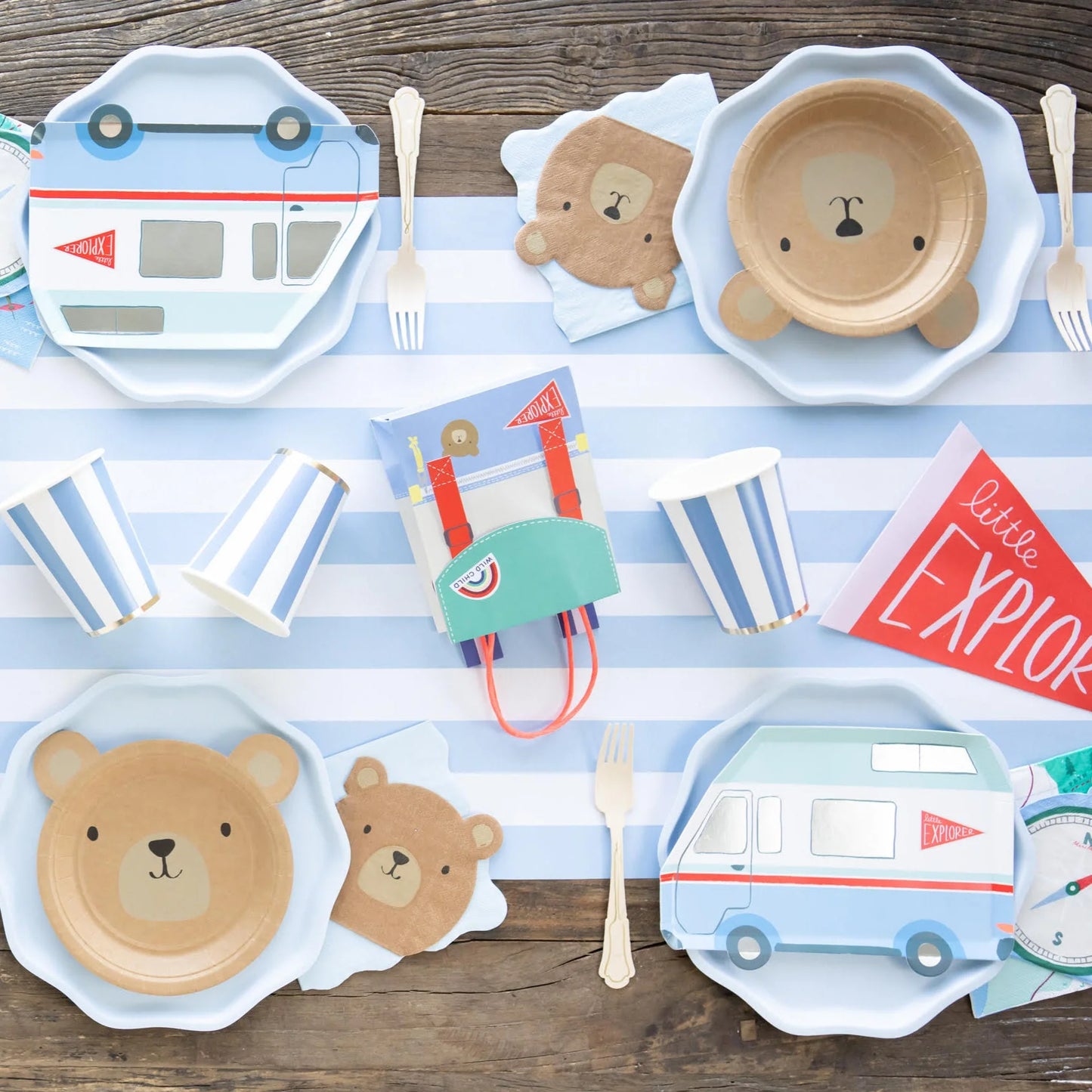 Sky Blue Signature Cabana Stripe Paper Table Runner