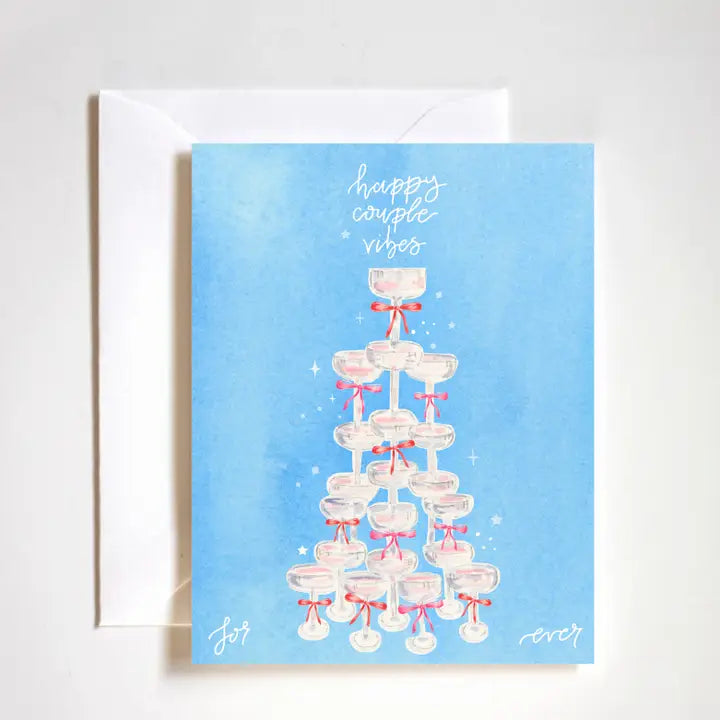 Champagne Tower Happy Couple Vibes Engagement Card