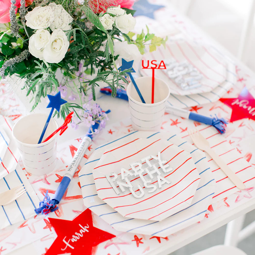 Cobalt Blue Frenchie Stripe Large Plates