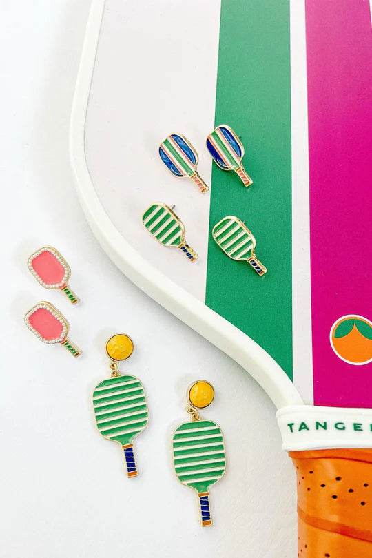 Ellie Pickleball Paddle Stud Earrings: Green