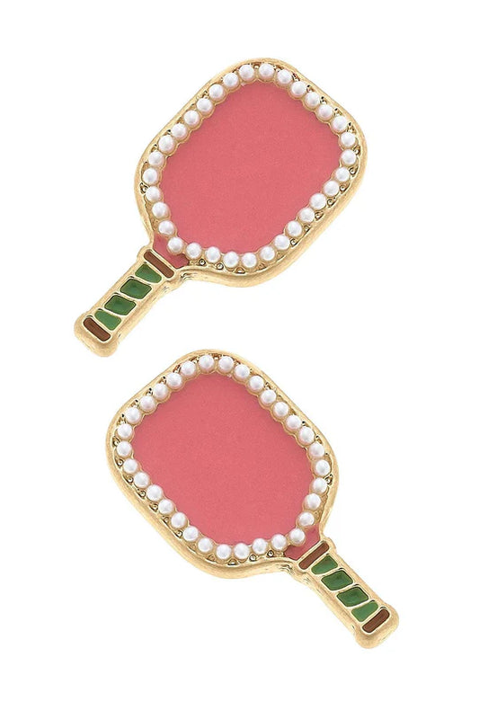 Ellie Pickleball Paddle Stud Earrings: Pink