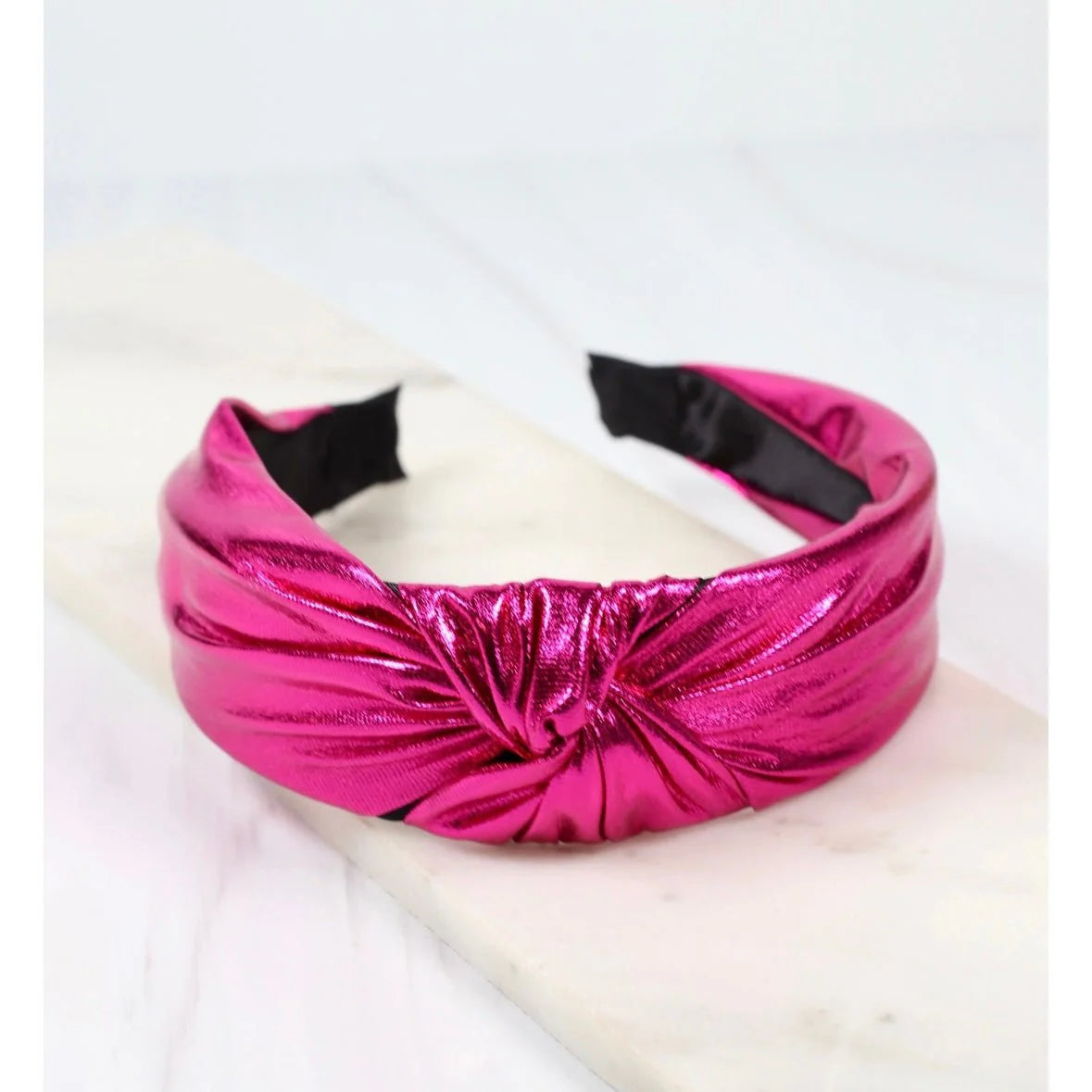 Hot Pink Metallic Faux Leather Knot Headband