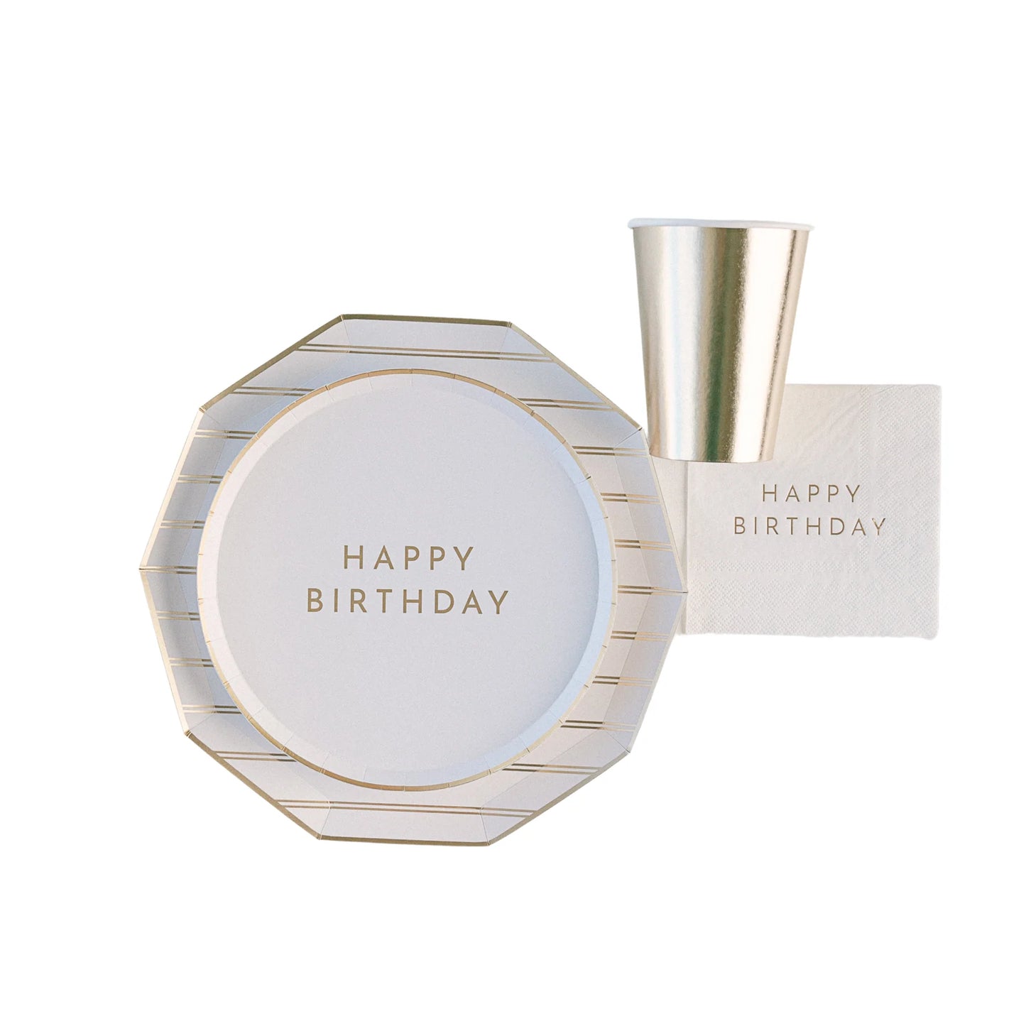 White & Gold Signature "Happy Birthday" Cocktail Napkins