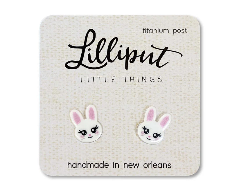 Hypoallergenic Earrings: White Easter Bunnies