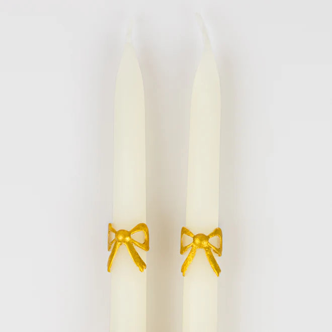 Gold Bow Taper Candles