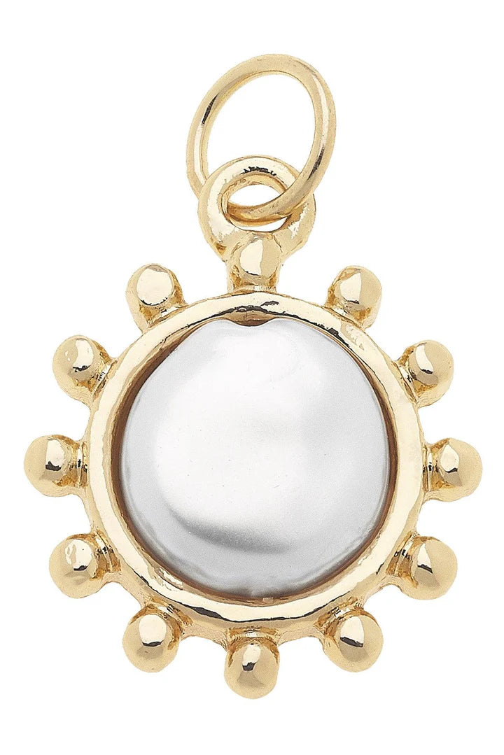 Mother of Pearl Coin Charm in Shiny Gold