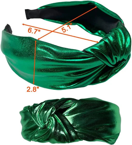 Green Metallic Faux Leather Knotted Headband