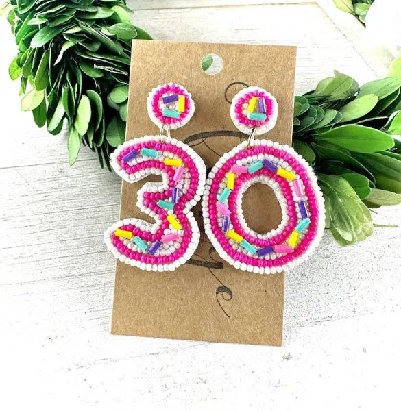 "30" Seed Bead Birthday Earrings