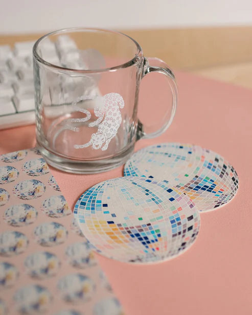 Rainbow Disco Ball Reusable Chipboard Coaster Set