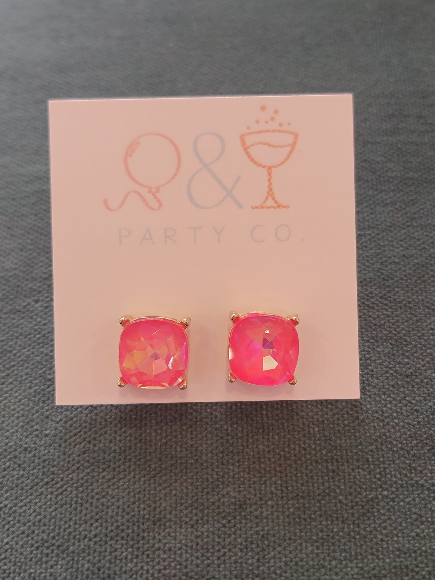 Square Oversized Jewel Studs: Neon Pink