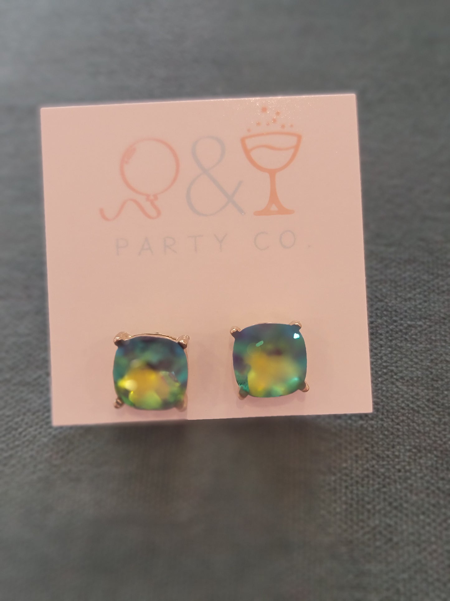 Square Oversized Jewel Studs: Navy