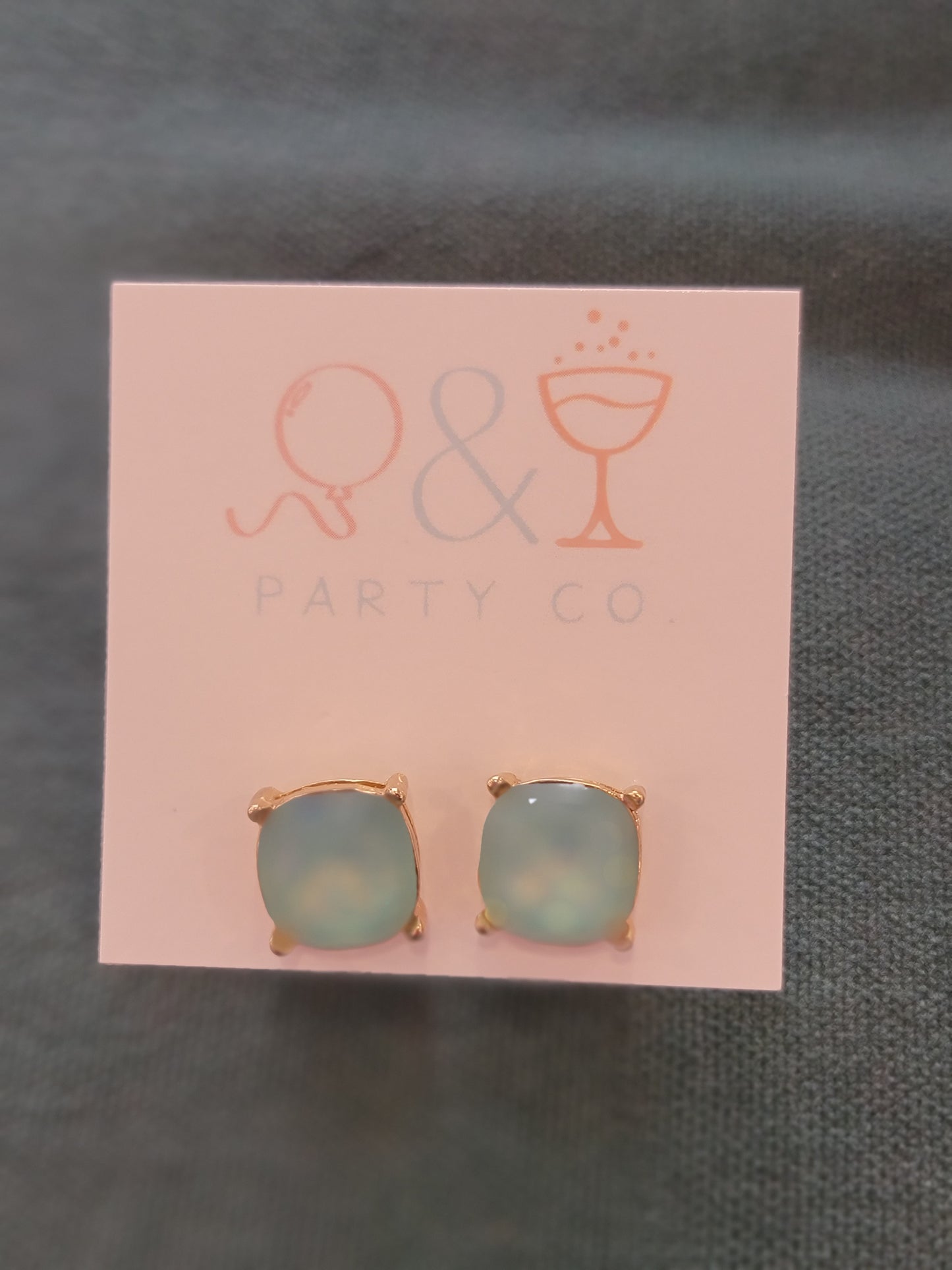 Square Oversized Jewel Studs: Mint Opal