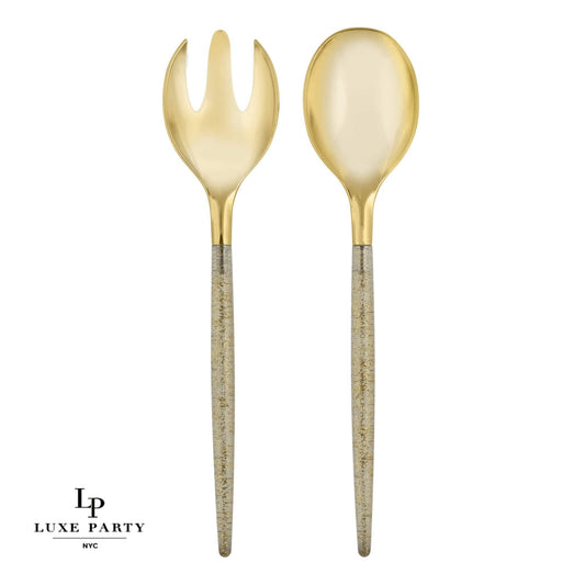 Luxe Party Serving Fork + Spoon Set: Gold Glitter