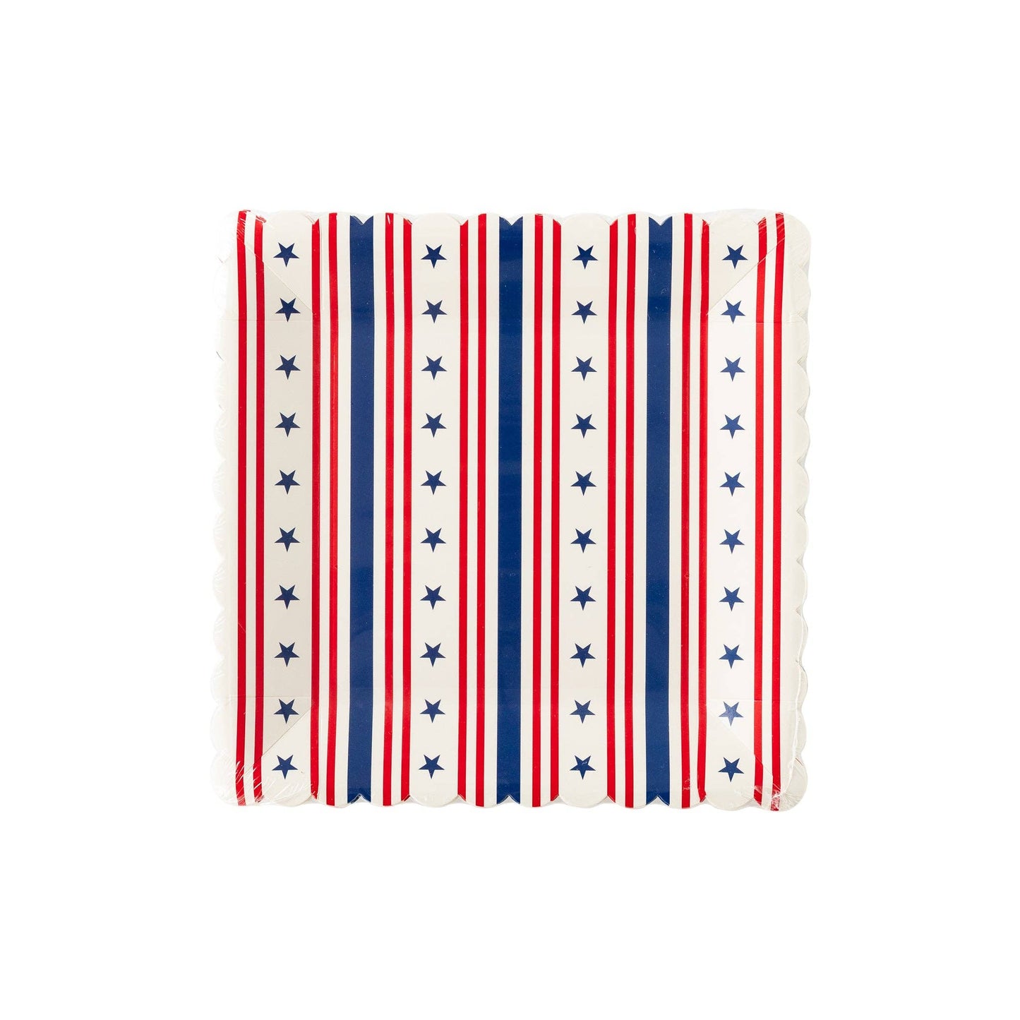 Square Scallop Paper Plate: Red, White, & Blue Stripe