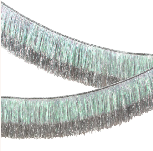 Tinsel Fringe Garland: Silver Iridescent – Pop & Pour Party Co