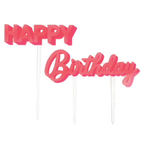 Pink Happy Birthday Acrylic Cake Topper