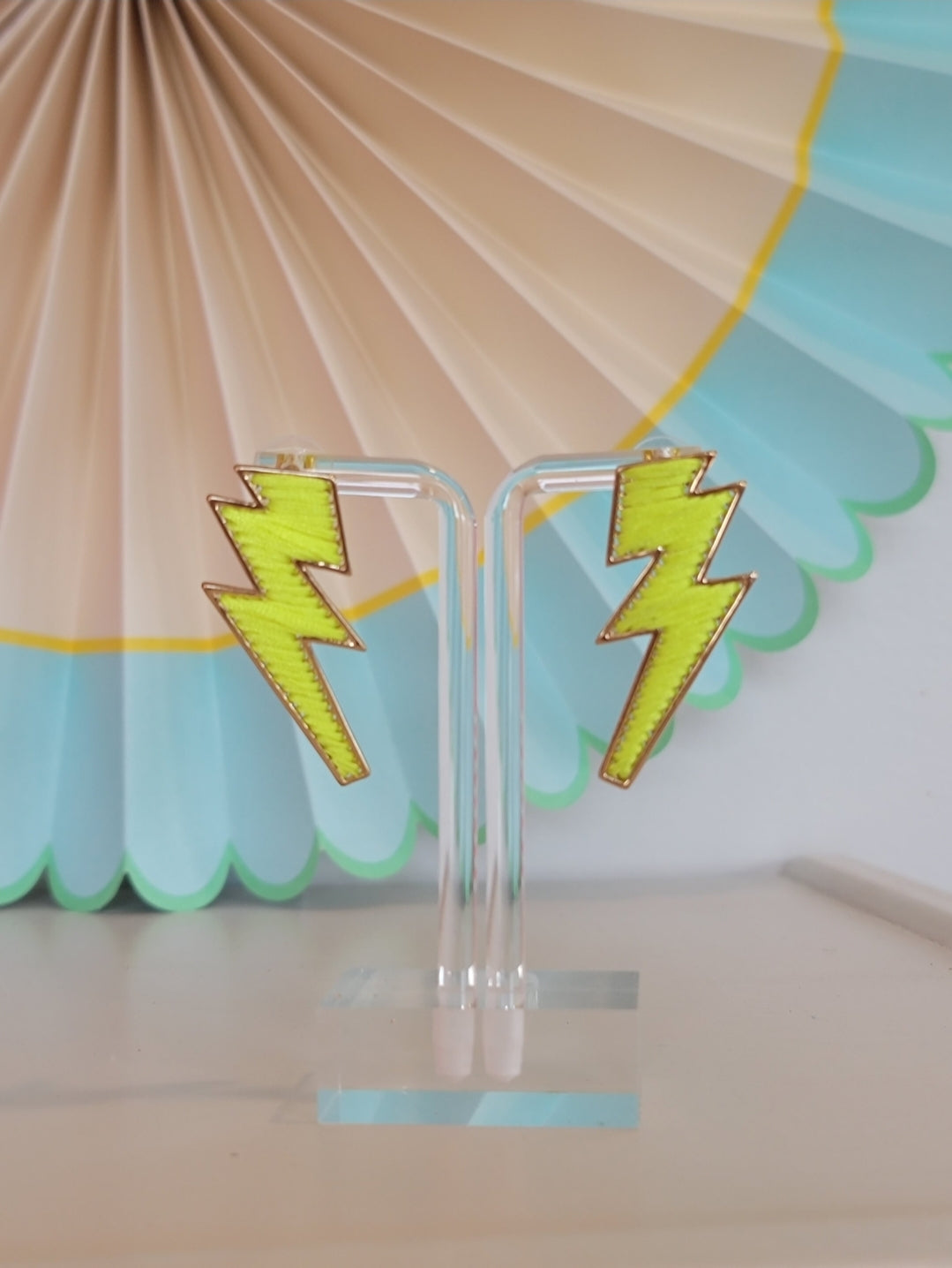 Threaded Lightning Bolt Earrings: Neon Yellow
