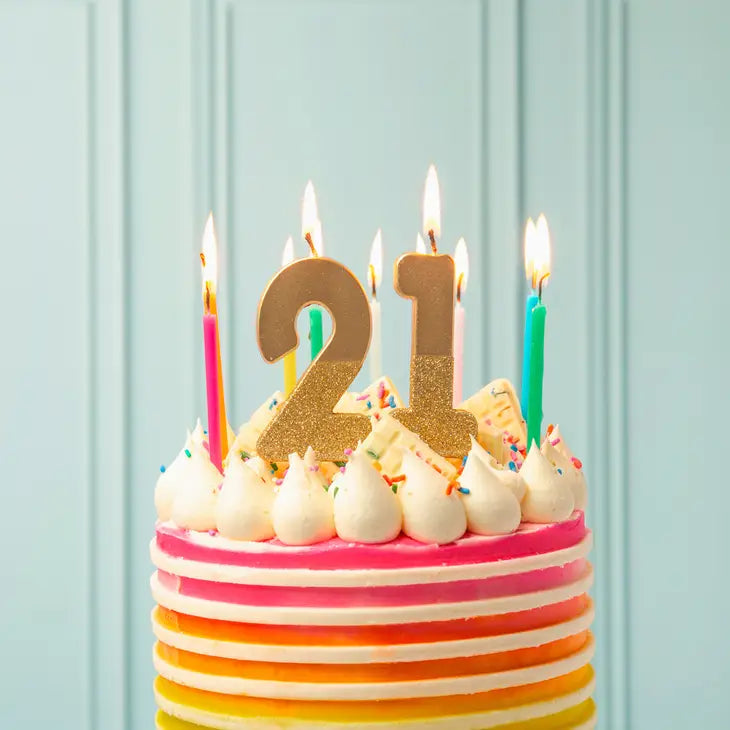 Gold Glitter Number Candles: 8