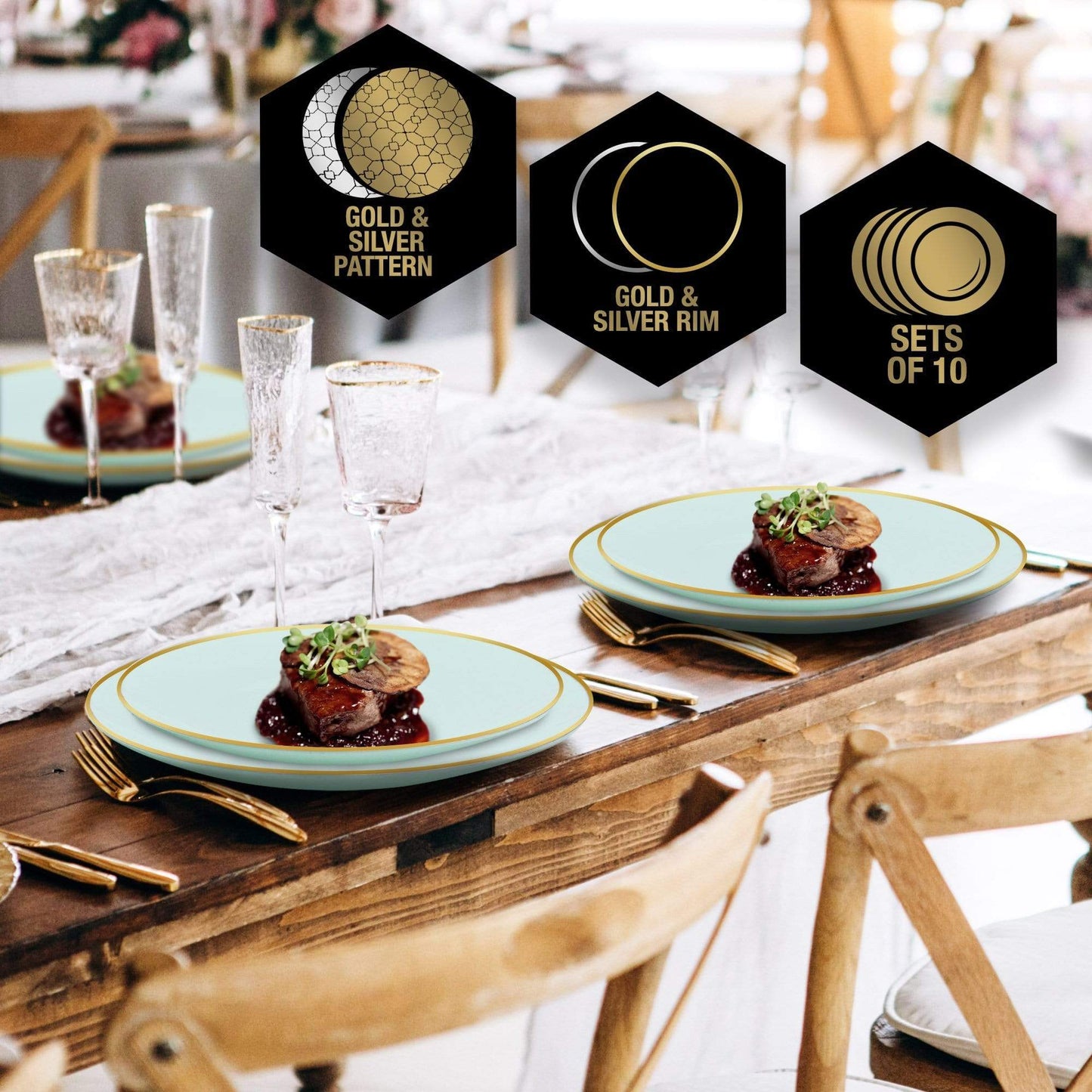 Plastic Dinner Plates: Mint • Gold