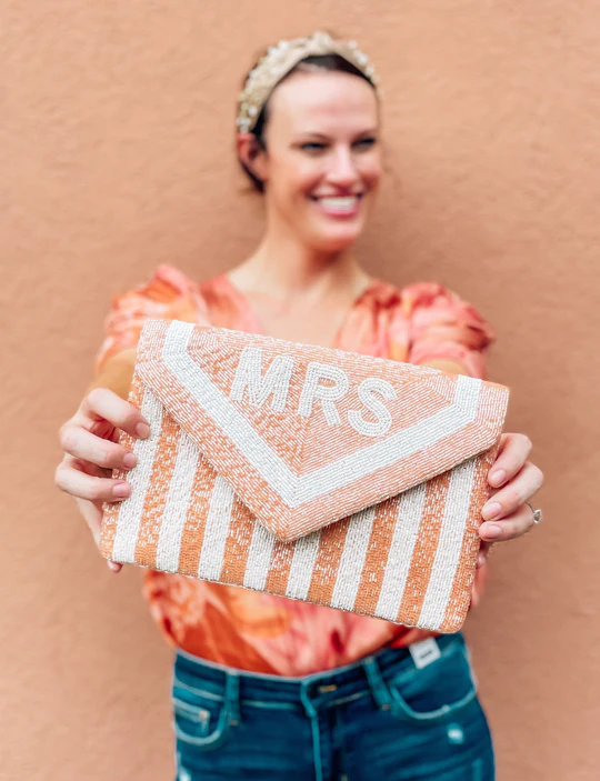 Caroline Hill Beaded Envelope Crossbody: Mrs - Striped