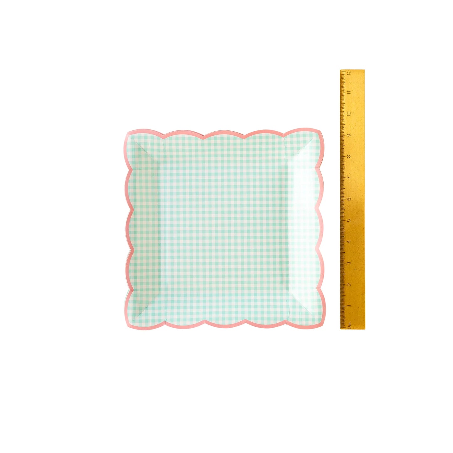 Square Scalloped Gingham Plate Set
