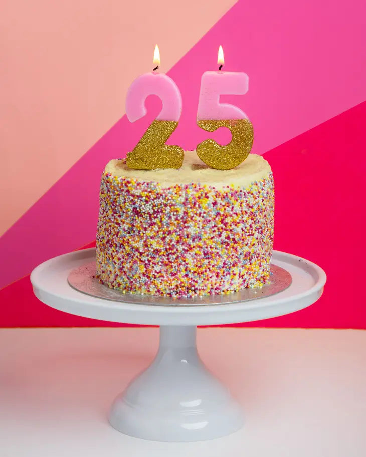 Pink and Gold Glitter Number Candle: 7