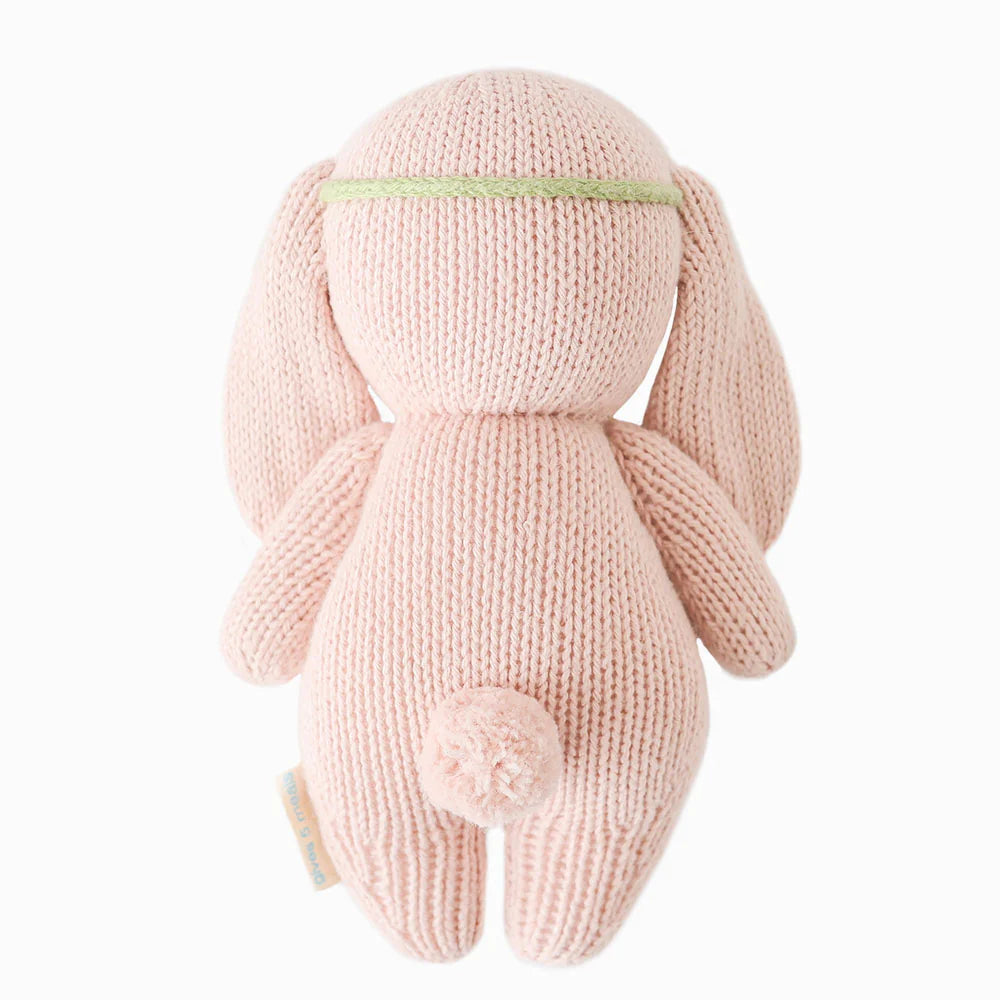 Rose with Ivory Floral Baby Bunny Hand-Knit Doll