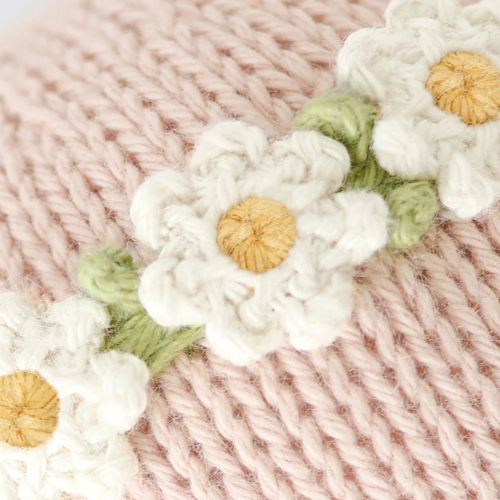 Rose with Ivory Floral Baby Bunny Hand-Knit Doll