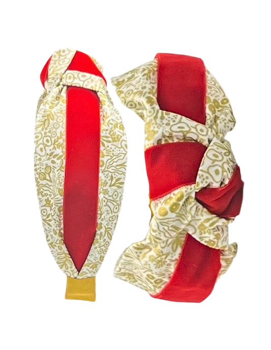 Gold Botanical with Red Velvet Knot Headband