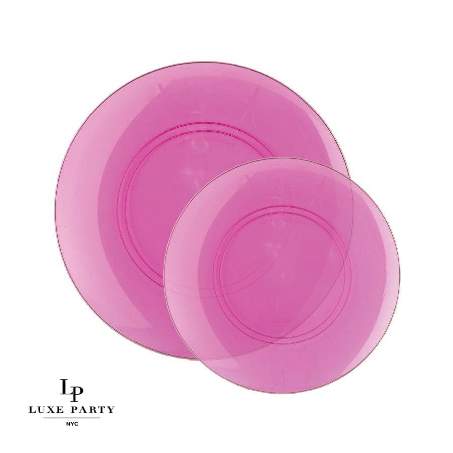 Plastic Dinner Plates: Transparent Hot Pink • Gold