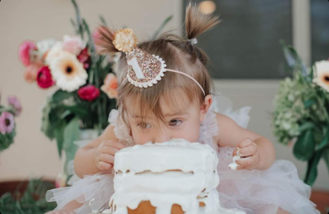 Confetti Felt Party Hat with Blush Trim and Gold Tinsel Pom: 1