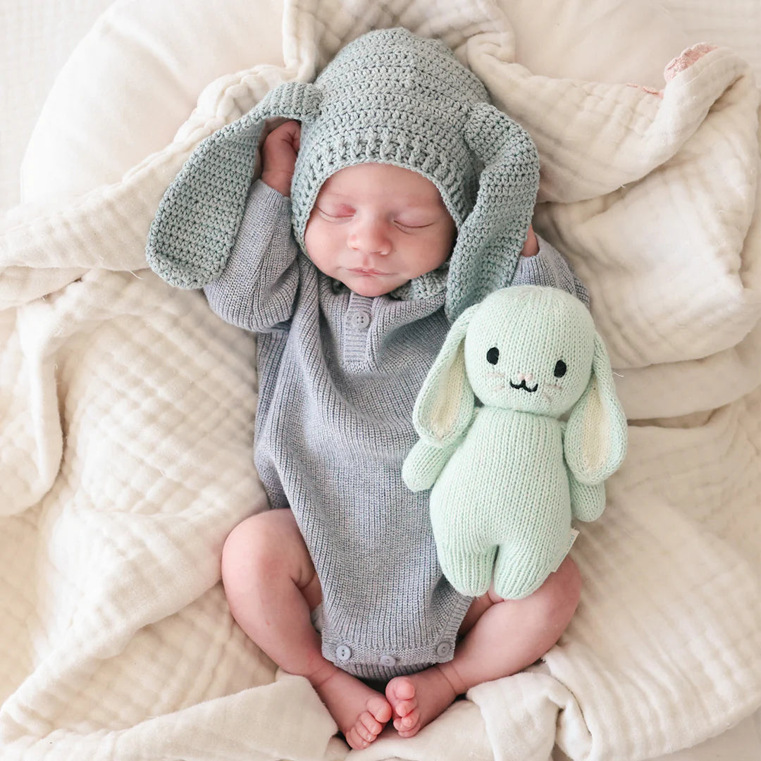 Mint Baby Bunny Hand-Knit Doll
