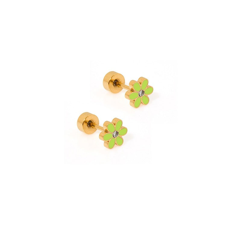 Alli Flower Neon Green Screwback Stud Earrings