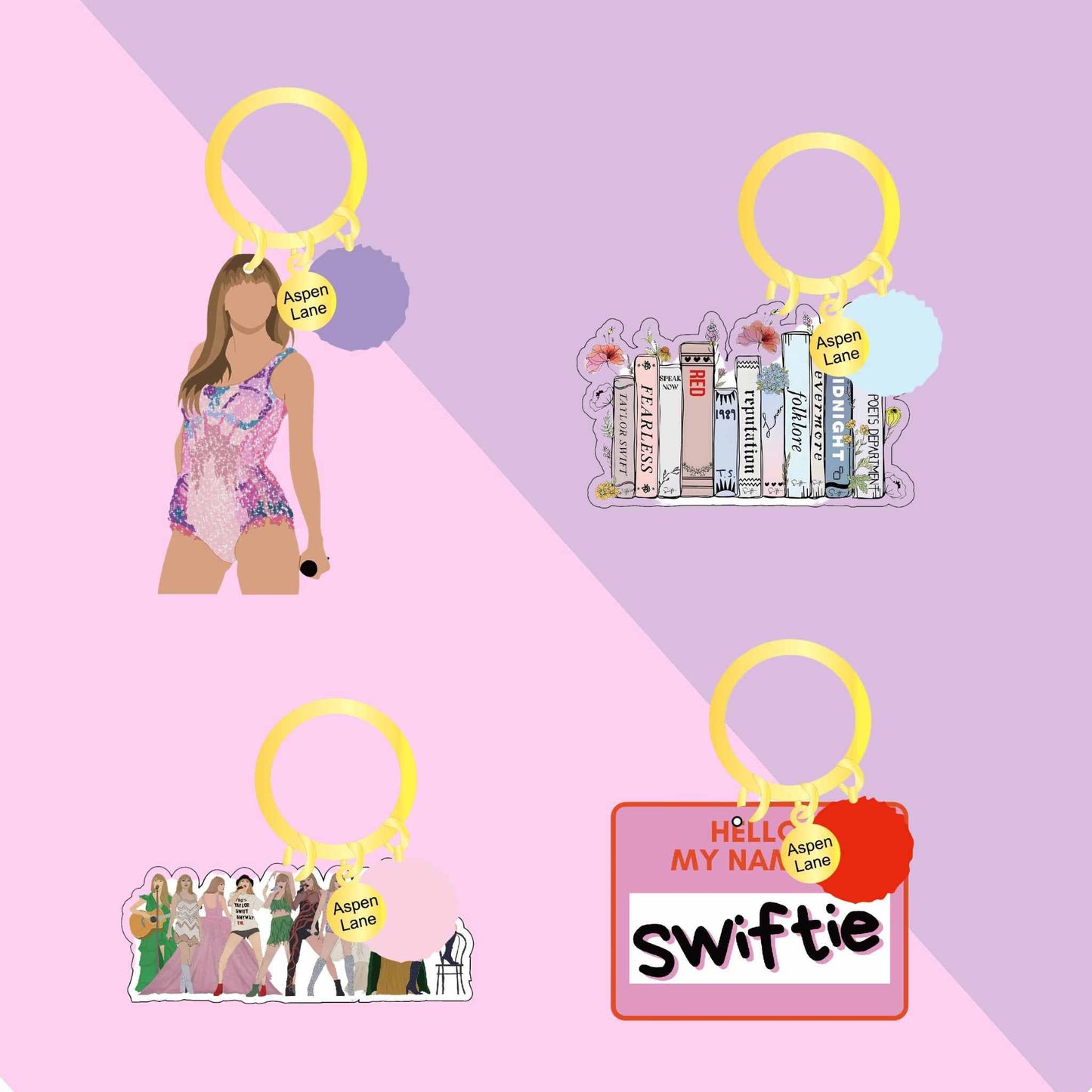 Taylor Swift Keychain and Backpack Charm w/ Pom: Swiftie Name Badge