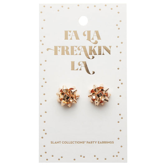Fa La Freaking La Earrings (Gold Gift Wrap Bows)