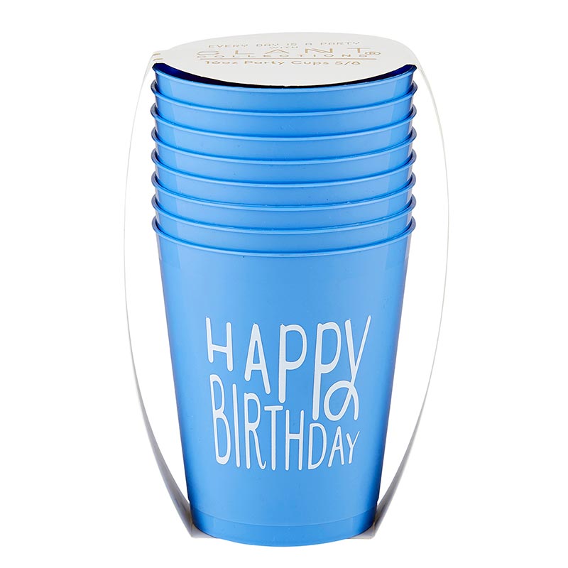 Reusable Cups: Blue Happy Birthday