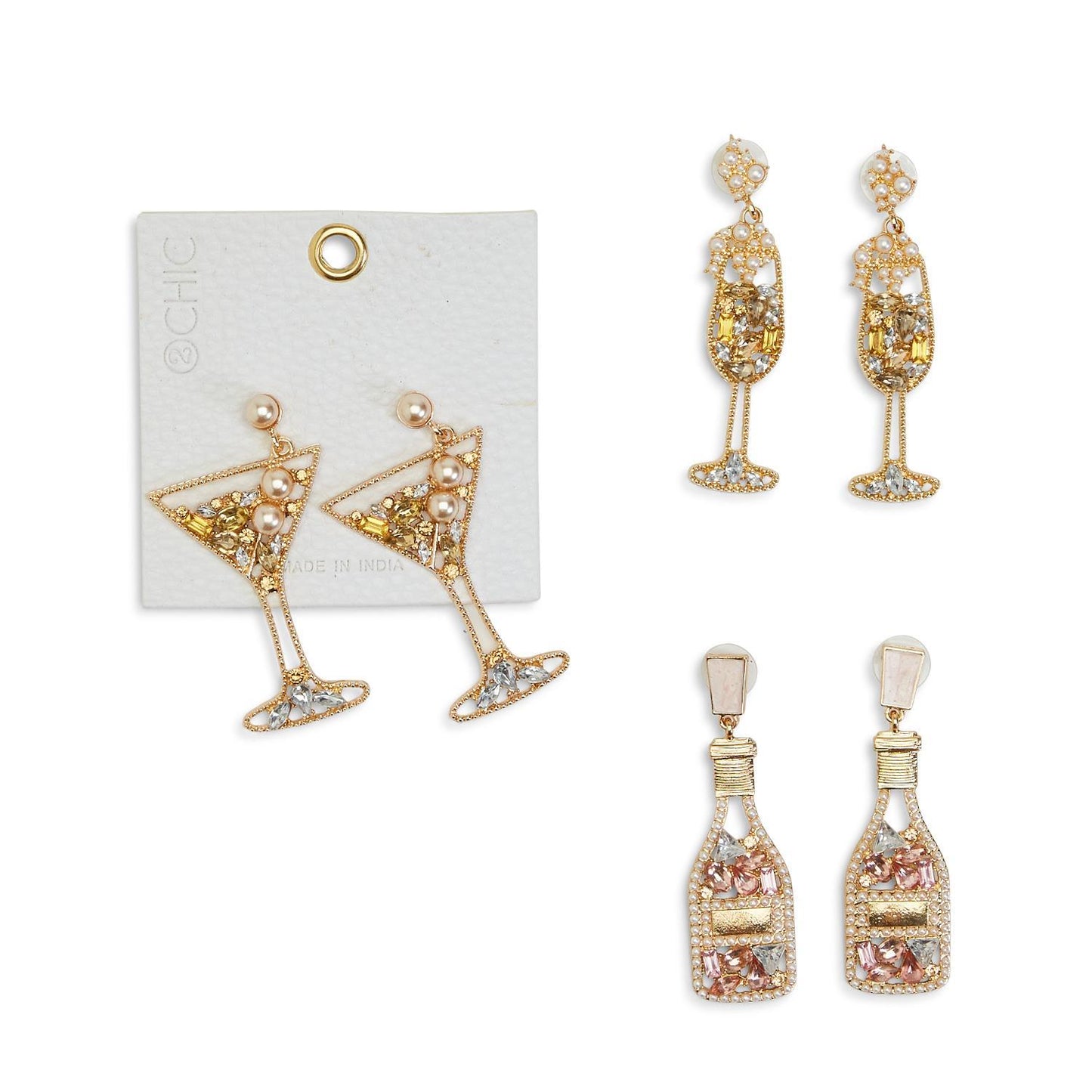 Crystal Cocktail Themed Earrings (Multiple Styles)