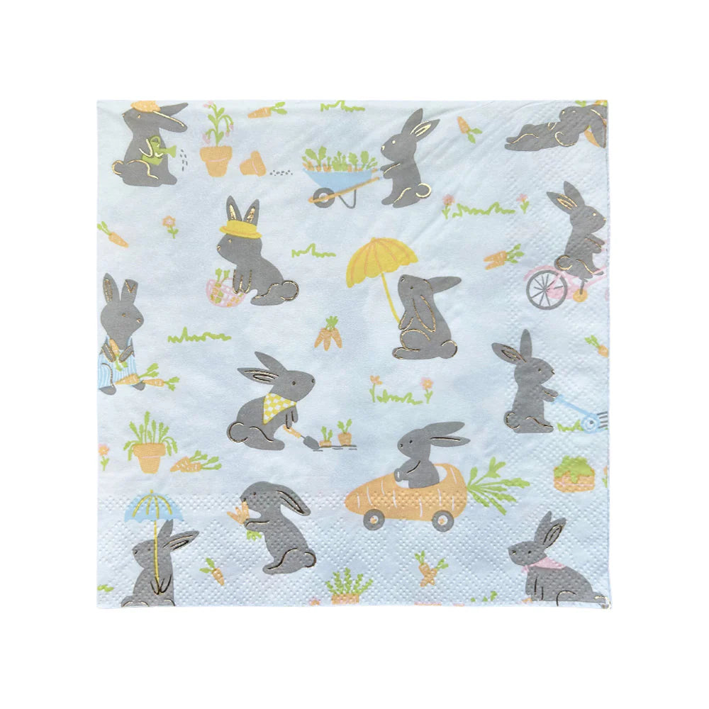 Bunnies in the Garden Blue Floral Large Napkins - Thumbnail 3