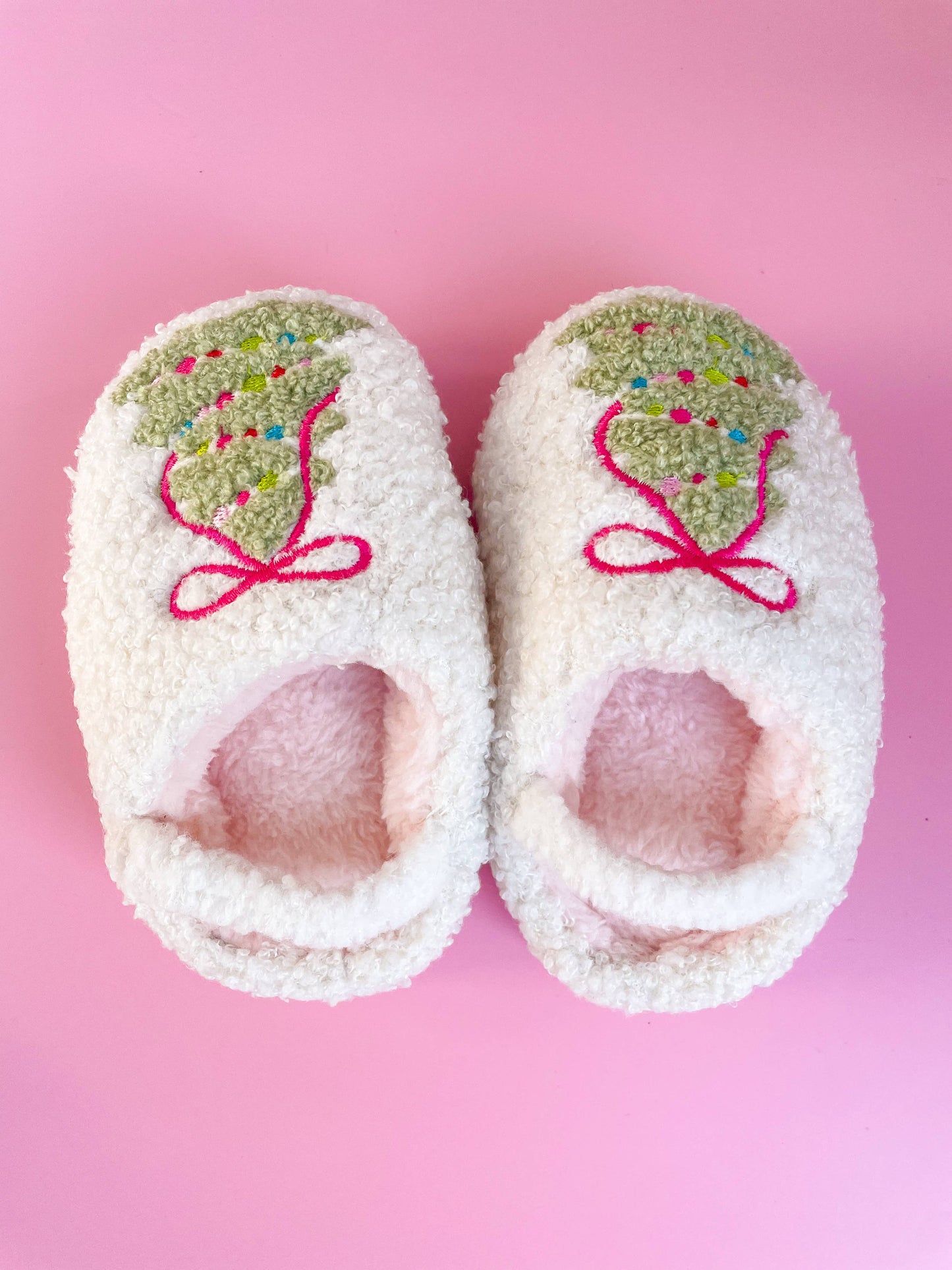 Pink Bow Christmas Tree Slippers (Toddler/Kid Sizes)