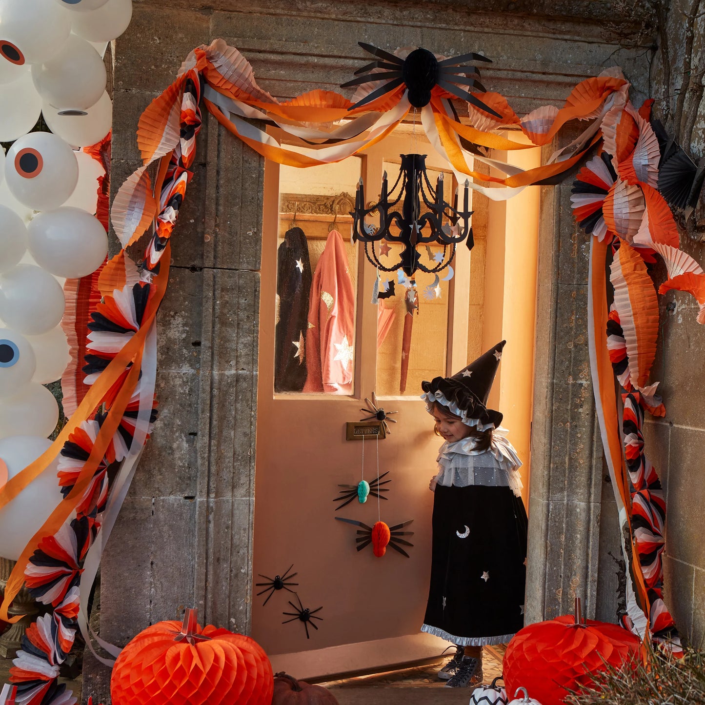 Honeycomb Garland: Black & Orange Stripe