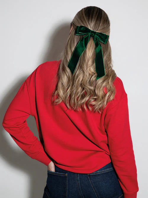 Green Velvet Bow Clip