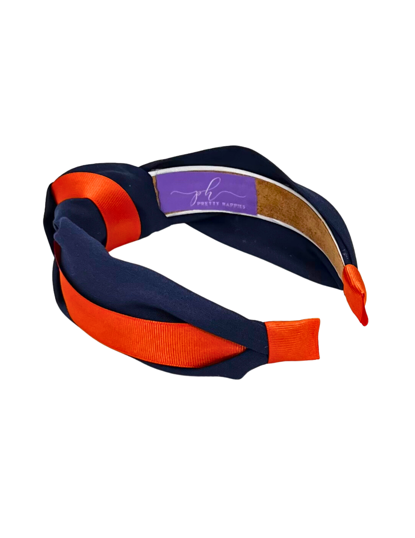 Orange Ribbon on Navy Handmade Knot Headband